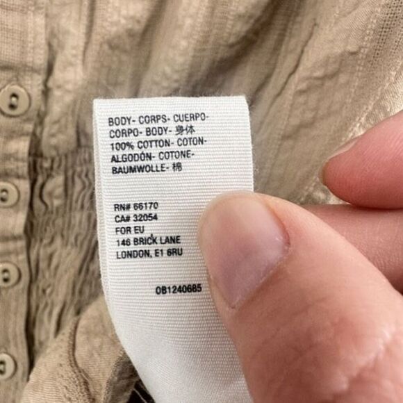 Free‎ People Tammy Button down Tan Size XS Crinkle Smocked Top Collared - Picture 9 of 11